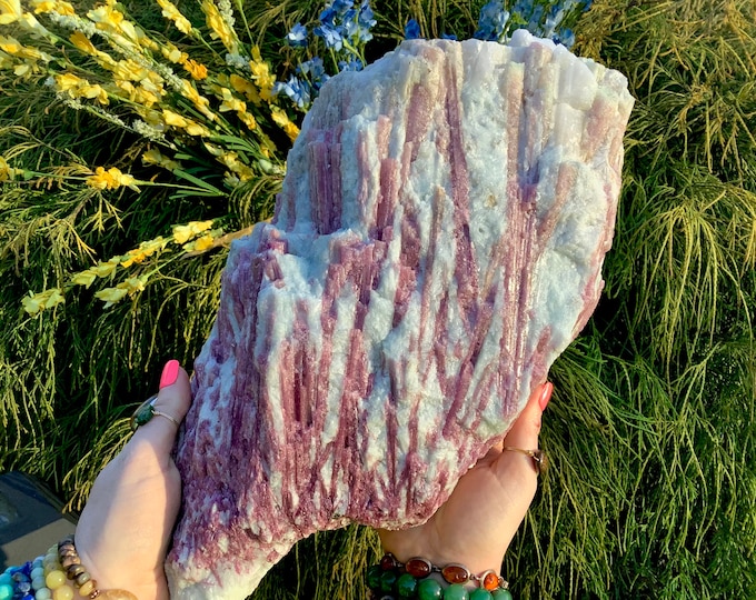 Pink Tourmaline on Quartz Crystal Cluster ~ Large 22 Lb. ~ 13" Long ~Gemmy Colorful Rubellite Bands on Quartz Matrix ~ Fast & Free Shipping