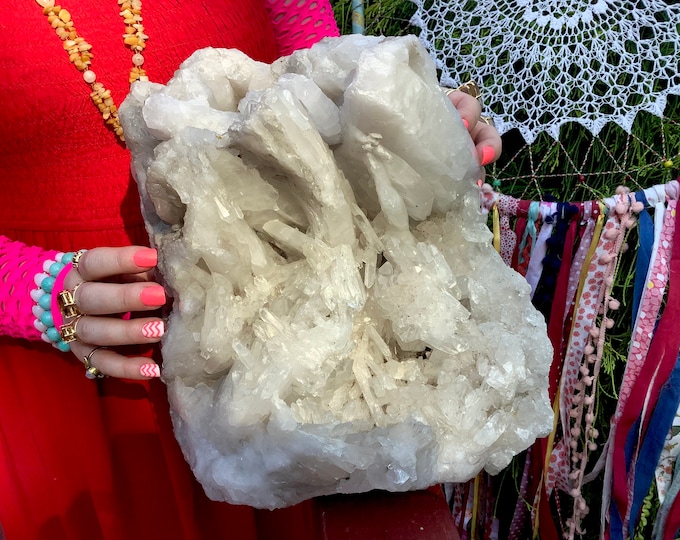 Clear Quartz Crystal Cluster ~ Large 32 lb. ~ 10" Long ~ Big Sparkling Points ~ Massive Centerpiece ~ Natural Matrix ~ Fast & Free Shipping