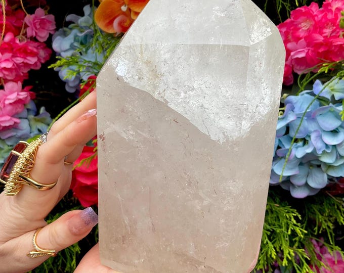 Clear Quartz Twin Flame Crystal Generator ~ Large 6 lb. 9 oz. ~ 7" Tall ~ Double Point Tower ~ Sparkly Rainbow Inclusions