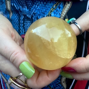 Yellow Calcite Crystal Ball ~ 8 oz. Sphere ~ 2&quot; Wide ~ Sparkling Golden Colors ~ Natural Home Decor ~ Fast & Free Shipping from U.S.A ~
