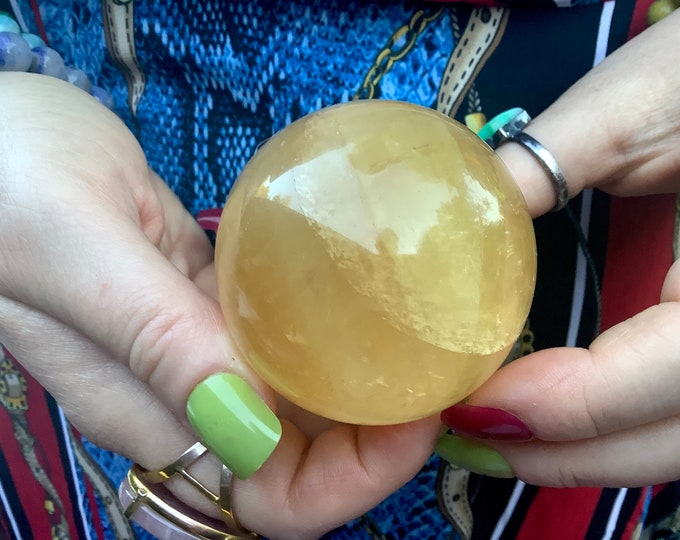 Yellow Calcite Crystal Ball ~ 8 oz. Sphere ~ 2" Wide ~ Sparkling Golden Colors ~ Natural Home Decor ~ Fast & Free Shipping from U.S.A ~
