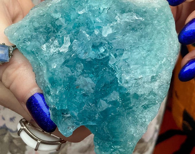 Blue Fluorite Crystal Cluster ~ 8 oz ~ 3" Long ~ Sparkling Mineral Matrix ~ Ancient Clear Translucent Cubic Formation ~ Fast & Free Shipping