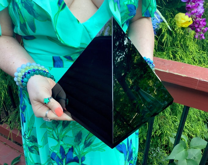 Large Black Obsidian Crystal Pyramid: Polished Mineral Display