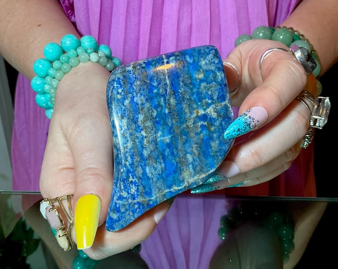 Lapis Lazuli Freeform Crystal ~ Large 12 oz. ~ 3" Long ~ Sparkling Deep Blue Color Stone ~ Reiki, Altar Display ~ Polished to Perfection