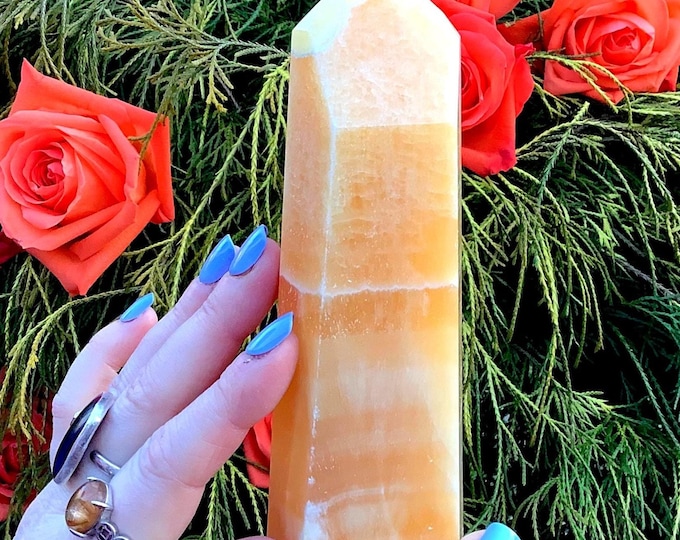 Orange Calcite Crystal Generator ~ 1 Lb. ~ 6" Tall ~ Sacral Chakra Reiki Altar, Home Decor ~ Fast & Free Shipping, USA + Global Shipping ~