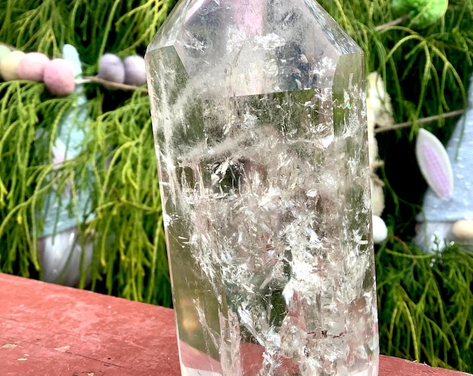 Ultra Clear Quartz BRAZILIAN Crystal Generator ~ 15 oz.~ 5" Tall ~ Sparkling Silver Flash Inclusions ~ Incredible Transparency ~