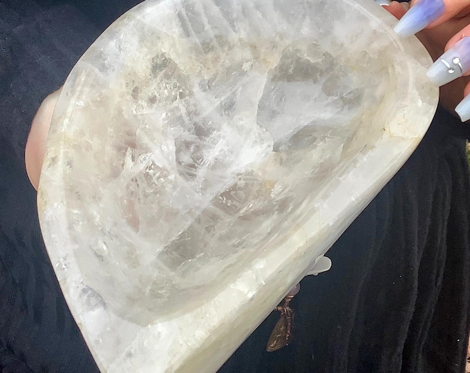 Clear Quartz Crystal Charging Bowl ~ 4 Lb. 4 oz. ~ 8 1/2" Long ~ Vintage Display One-of-a-Kind Hand Carved Sparkling Rainbow Colors