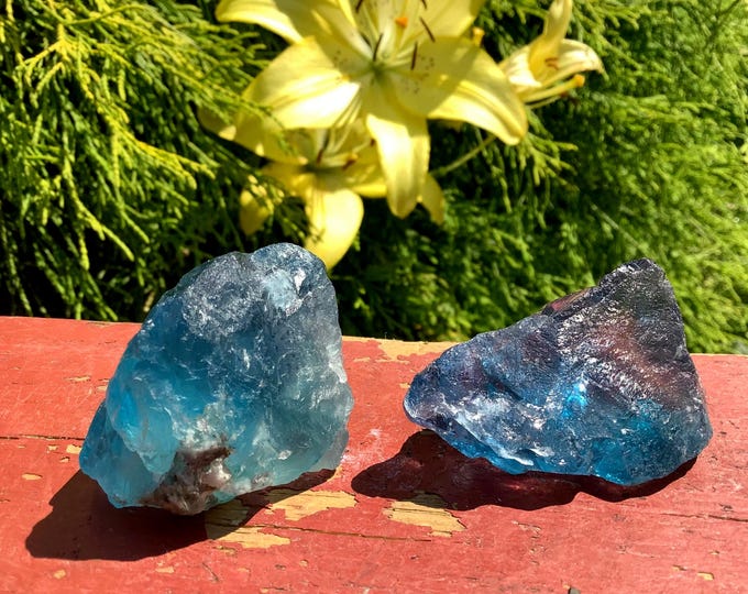 Blue Fluorite Crystals Duo ~ 2 Gorgeous, Glowing Sparkling Blue Fluorite Crystals ~ Perfect for Meditation, Third Eye, Gifts, Free Shipping