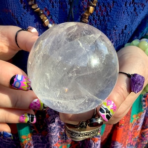 Clear Quartz Crystal Ball ~ Large 1 Lb. ~ 2 1/2&quot; Wide Sphere ~ Rainbow Inclusions ~ Home Decor Display ~ Fast & Free Shipping from U.S.A. ~