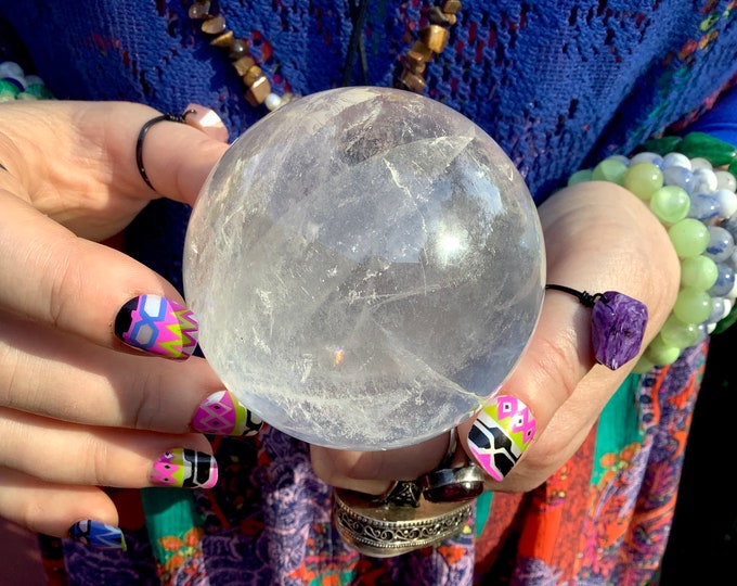 Clear Quartz Crystal Ball ~ Large 1 Lb. ~ 2 1/2" Wide Sphere ~ Rainbow Inclusions ~ Home Decor Display ~ Fast & Free Shipping from U.S.A. ~