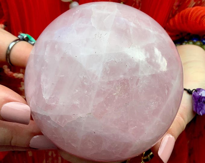 Rose Quartz Crystal Ball ~ Large 1 lb. 13 oz. ~ 3 1/2" Wide ~ Beautifully Polished Pink Sphere ~ Reiki, Altar ~ Fast & Free Shipping