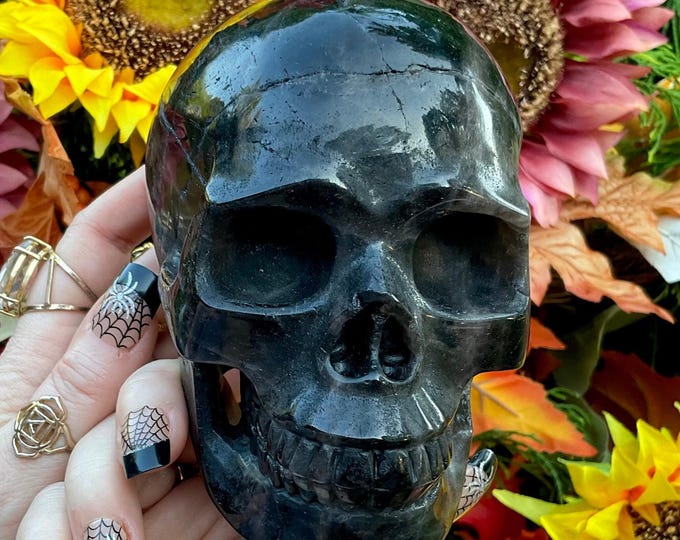 Black Quartz Crystal Skull ~ Large 2 Lb. 14 oz. ~ 5" Long ~ Hand Carved, Rare Dark Smokey Quartz Crystal ~ Fast & Free Shipping from U.S.A