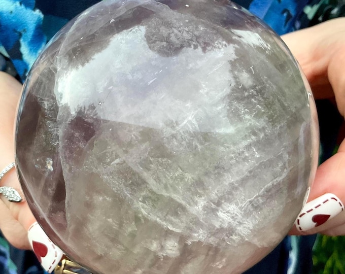 Rainbow Fluorite Crystal Ball ~ Large 3 Lb. ~ 3 1/2" Wide ~ Transparent Purple and Green Beautiful Colors, Altar Display ~ Fast Shipping