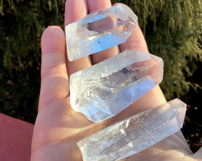 Trio Of 3 Ultra Clear Quartz Crystals ~ 2 " Long ~ 3.5 oz. ~ Super High Quality, Meditation, Gifting, Crystal Grids, Purse, Pocket Points ~