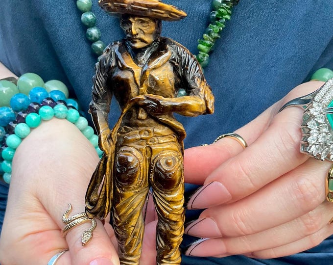 Tigers Eye Cowboy Crystal ~ 5" Tall ~ Vintage Hand Carved Sculpture from South Africa ~ Sparkling Red Gold & Black Colors ~ Free Shipping