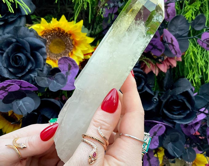 Citrine Quartz Crystal Wand: Large Himalayan Point with Rainbow Inclusions