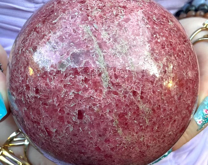 Rhodonite Crystal Ball ~ Large 3 Lb. 8 oz. ~ 4" Wide Polished Sphere ~ Pink and Black Colors ~ Home Decor ~ Fast & Free Shipping