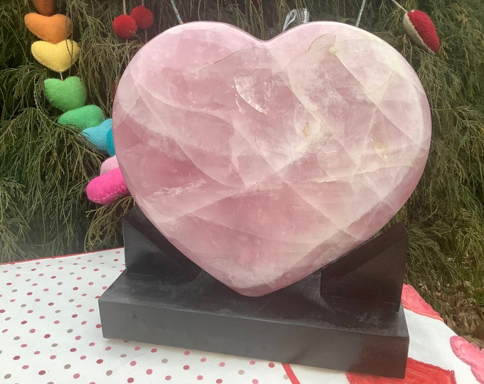 Rose Quartz Crystal Heart ~ Large 31 Lb. ~ 12" Wide Free Standing Custom Display Stand ~ Angelic Baby Pink ~ Perfect Gift ~ Free Shipping