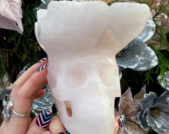 Pink Mangano Calcite Skull ~ Large 4 Lb. ~ 5" Tall ~ Stunning Metaphysical Home Decor ~ Heart Chakra Reiki Healing Altar Display ~
