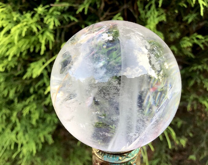 Clear Quartz Crystal Ball ~ 7 oz. ~ Sparkling Rainbow Inclusions ~ Reiki, Altar, Feng Shui, Meditation Display ~ Fast & Free Shipping, USA ~