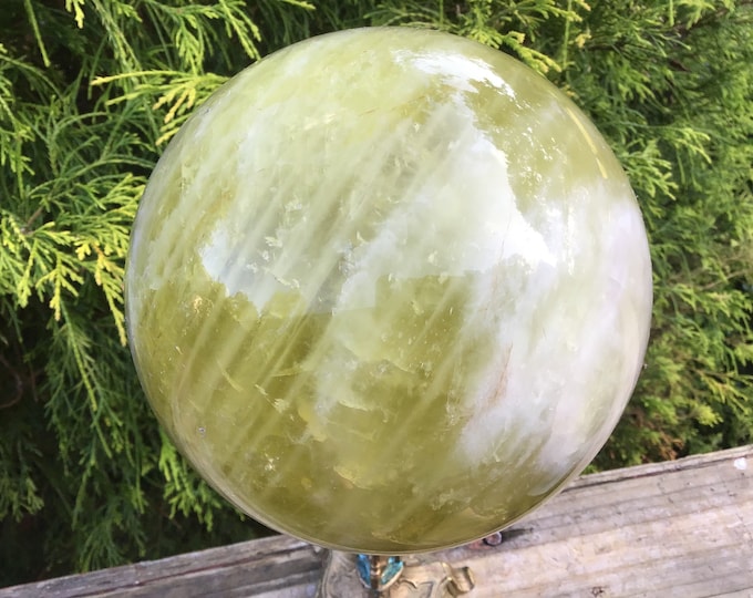 Citrine Crystal Ball ~  Large 8 Lb. 7 oz. ~ 5" Wide ~ Sunshine Yellow ~ Polished Golden Banded Quartz Sphere ~ Stunning Sparkling Inclusions