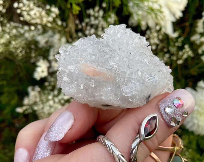Clear Apophyllite Crystal Cluster ~ 2.2 oz. ~ 2" Long ~ Ultra Sparkling High Luster ~ Handheld Meditation Size ~ Altar, Reiki, Gift, Display