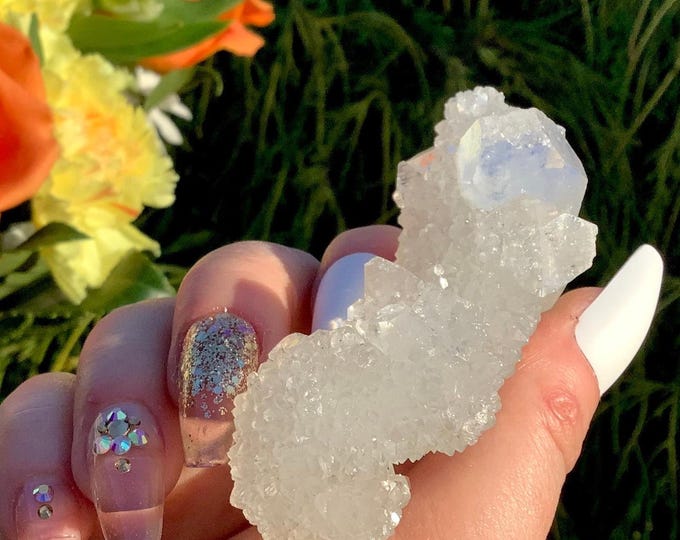 Ultra Clear Apophyllite Crystal Cluster ~ 2 oz. ~ 3" Long ~ Sparkly High Luster ~ Handheld Meditation Size, Altar Display ~ Fast Shipping