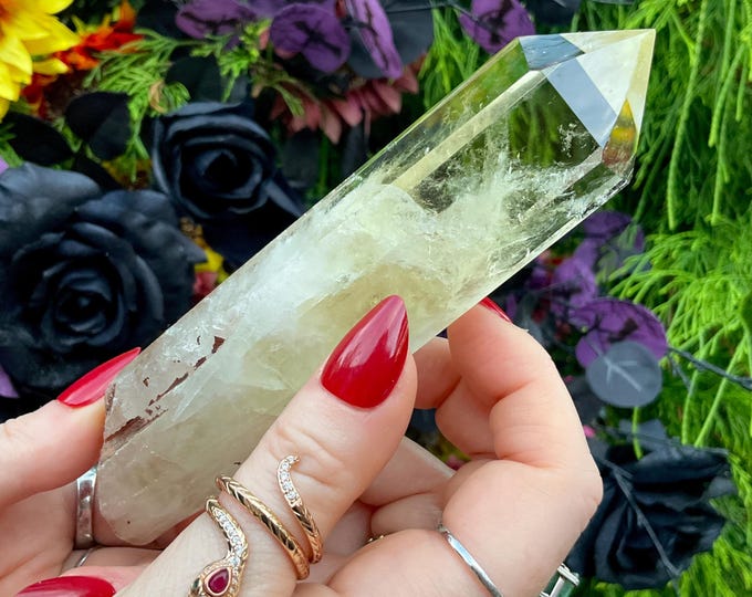 Citrine Quartz Crystal Wand ~ Large 6.8 oz. ~ 6" Long ~ High Altitude Himalayan Point ~ Clear Yellow Phantoms Sparkling Rainbow Inclusions