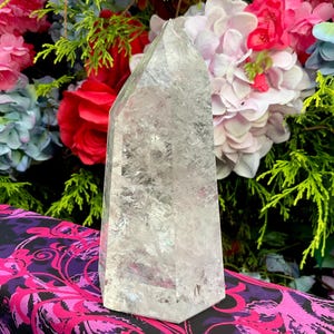 Large Brazilian Quartz Crystal Generator: Silver Inclusions, Rainbows, 5.5&quot;