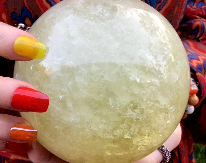 Citrine Crystal Ball ~ Large 4 Lb. 4 oz. ~ Natural Yellow Clear Color ~ 4" Wide Polished Sphere ~ Sparkling Rainbow Inclusions ~