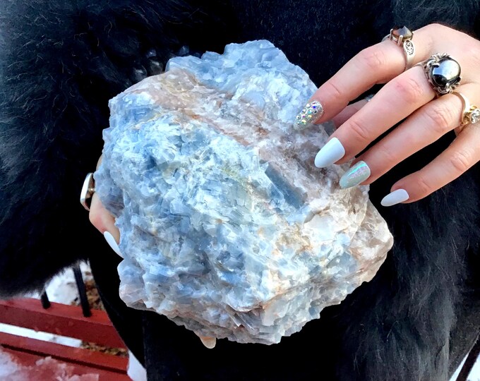 Blue Calcite Crystal Cluster ~ Large 5 Lb. 14 oz. ~ 5" Tall ~ Throat Chakra Reiki Altar Display, Natural Home Decor ~ Fast & Free Shipping ~