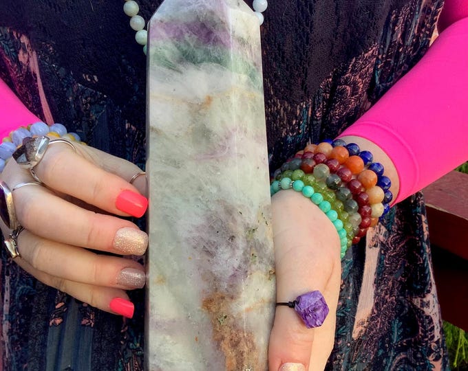 Rainbow Fluorite Crystal Generator ~ Large 3 lb. ~ 8" Tall Tower ~ Lavender, Purple, White Swirling Colors ~ Fast & Free Shipping From U.S.A