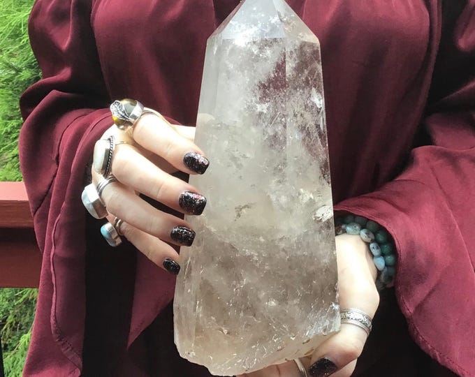 CLEARANCE! ~ Clear Quartz Crystal Generator ~ Large 4 Lb. 8 oz. ~ 8" Tall Tower ~ Ultra Sparkling Rainbow Inclusions ~ Beautiful Display