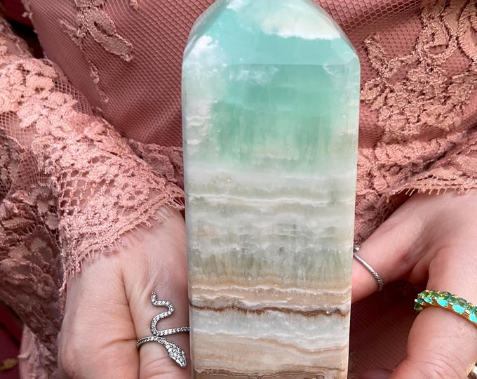 Caribbean Blue Calcite Crystal Generator: Reiki Altar Display, 6"