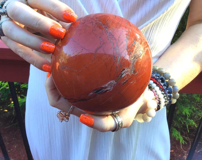 Large Red Jasper Crystal Ball: Polished Altar Decor (4" 4lb 8oz)