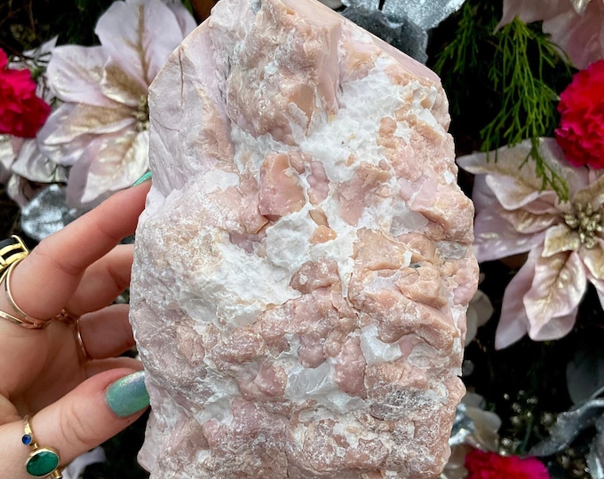 Pink Opal Crystal Generator/Cluster ~ Large 3 lb. 15 oz. ~ 6 1/2" Tall ~ Sparkling Pink & White Colors, Meditation Stone