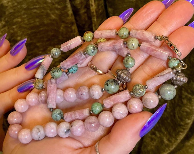 CLEARANCE! ~ Rhodonite & Turquoise Vintage 26" Necklace ~ Genuine Beaded Gemstones ~ Sacred Adornment