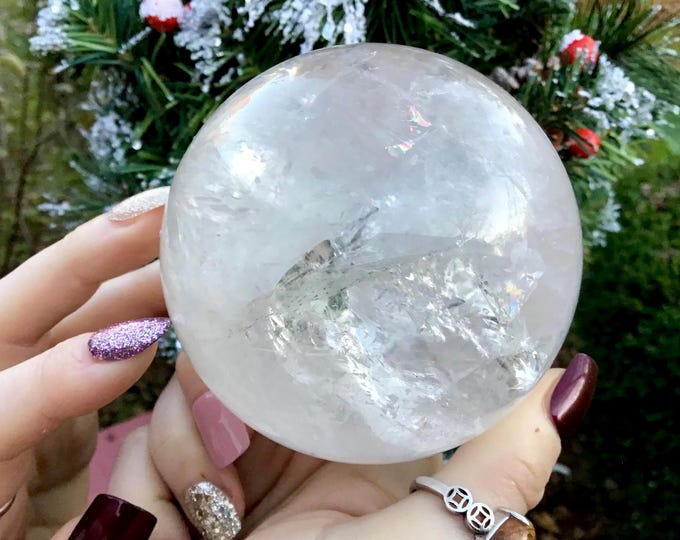 Clear Quartz Crystal Ball ~ 1 Lb. 9 oz. ~ 3" Wide ~ Reiki, Altar Display, Feng Shui, Meditation, Metaphysical Home Decor, Rainbow Inclusions