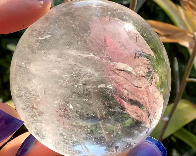 Clear Quartz Crystal Ball ~ Large 8 oz. ~ 1 1/2" Wide ~ Stunning Metaphysical Home Decor ~ Silver and Rainbow Inclusions ~ Fast Shipping ~