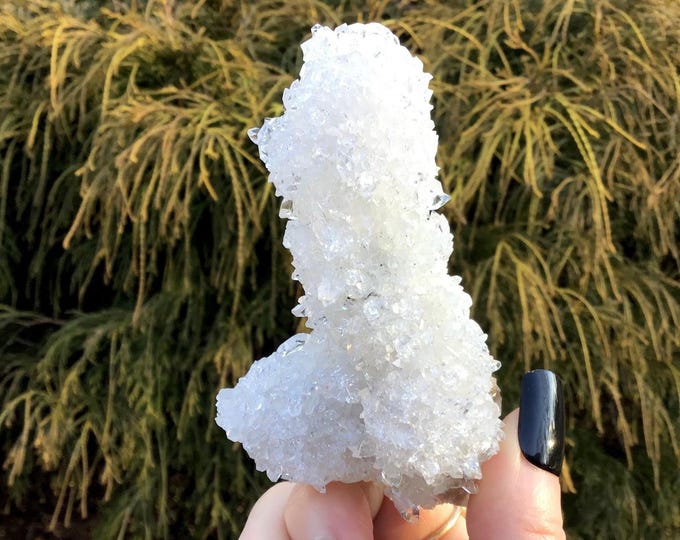 Clear Apophyllite Crystal Cluster ~ 5.3 oz. ~ 4" Long ~ Ultra Sparkly High Luster ~ Handheld Meditation Size, Altar Display ~ Fast Shipping