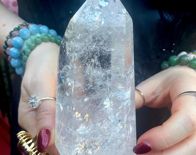 Ultra Clear Quartz BRAZILIAN Crystal Generator ~ Large 1 Lb. ~ 5" Tall ~ Rainbow Inclusions ~ High Quality Metaphysical Home Decor