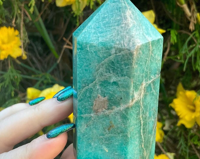 Amazonite Crystal Generator ~ 8 oz. ~ 3 1/2" Tall ~ Throat Chakra Reiki Healing Altar Display ~ Blue Green Colors