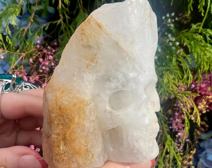 Golden Healer Quartz Crystal Skull ~ Large 1 Lb. 2 oz. ~ 4" Tall ~ Expertly Hand Carved ~ Metaphysical Home Decor ~ Fast & Free Shipping