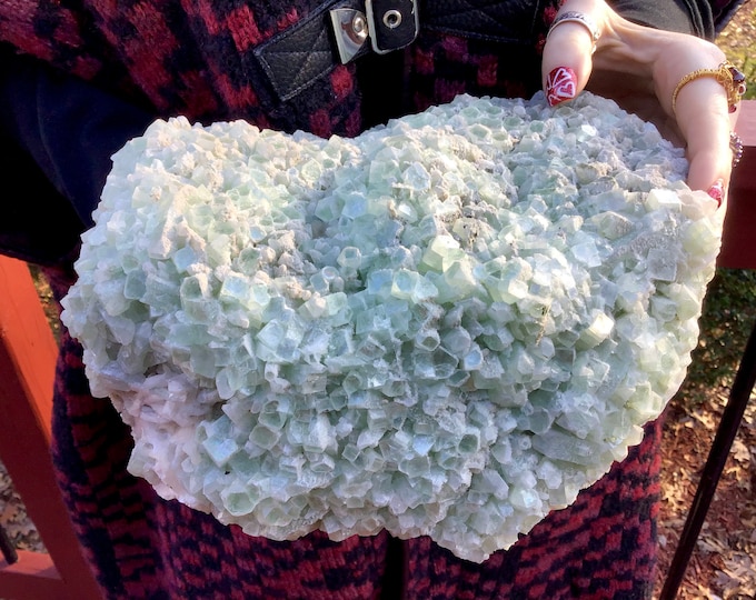 Mint Green Apophyllite Crystal Cluster ~ Large 11 lb ~ 10" Long ~ Beautiful Soft Pastel Hue Colors ~ Zeolite Specimen ~ Fast & Free Shipping