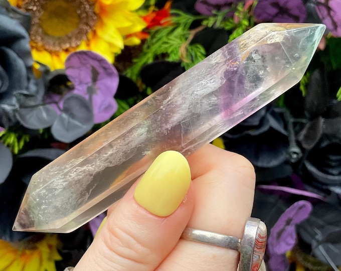 Rainbow Fluorite Double Terminated Wand ~ Large 2.7 oz. ~ 4" Long ~ Clear, Black, Purple ~ Fast & Free Shipping, USA + Global Shipping