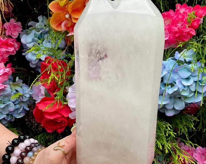 Clear Quartz Twin Flame Crystal Generator ~ Large 6 lb. 14. oz. ~ 10" Tall Tower ~ Beautiful Reiki, Altar, Display