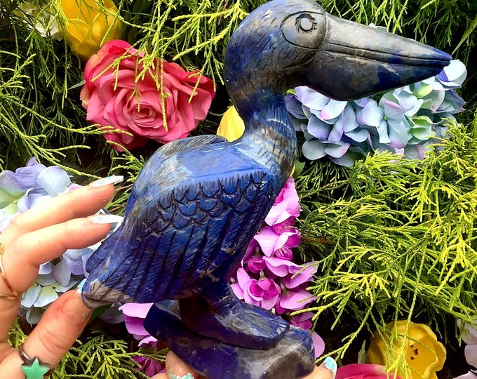 Vintage Hand Carved Lapis Lazuli Pelican: Spirit Animal Altar Decor