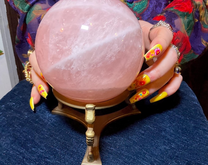 Rose Quartz Large 3 Lb. 8 oz. Crystal Ball: 3 1/2" Wide ~ Polished Pink Sphere, Reiki Altar Decor