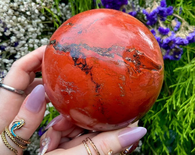 Red Jasper Crystal Ball ~ Large 3 Lb. 3 oz. ~ 4" Wide ~ Crystal Sphere ~ Root Chakra Healing, Kundalini, Home Decor ~ Fast & Free Shipping