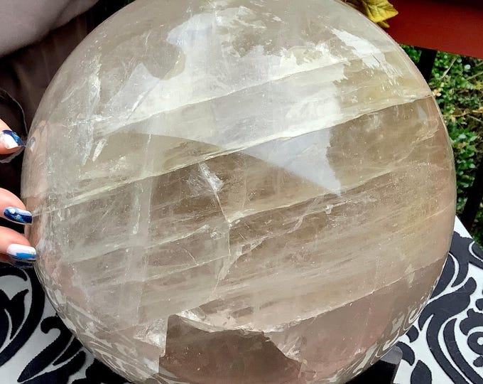 Smokey Quartz Crystal Ball ~ Large 75 lb. ~ 11" Wide ~ Massive Polished Sphere with Custom-Made Wooden Display Stand ~ Free Shipping to USA